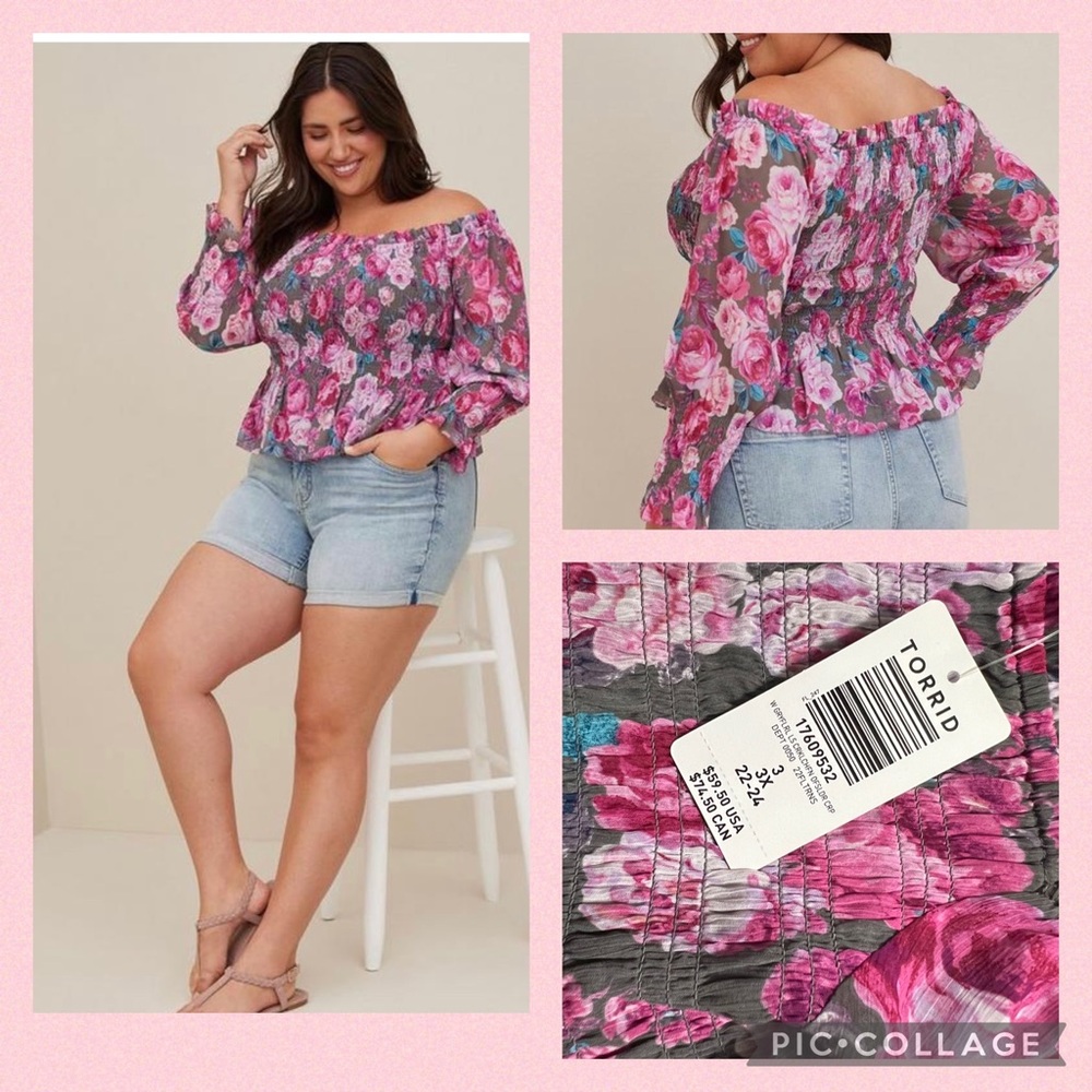 Torrid Size 3 NWT Off the Shoulder Floral Crop Top